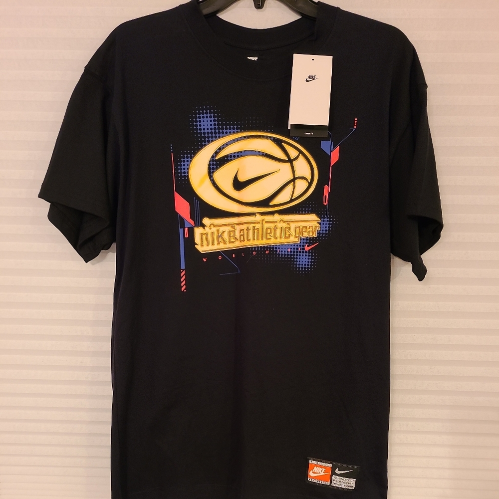 Mens Nike Max 90 Basketball T-Shirt Black Red Blue DV9630 010 Swoosh Logo